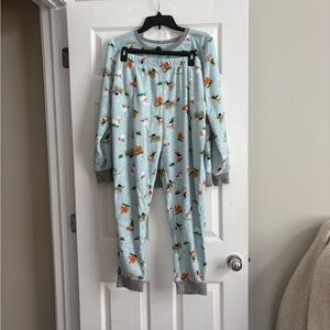 Cuddl Duds Light Blue Top and Bottome Set with Colorful Winter Print